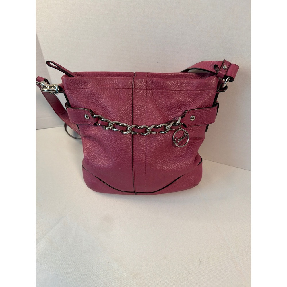 Coach‎ Crossbody Bag Womens Medium Pink Pebbled Leather Chain F19722
